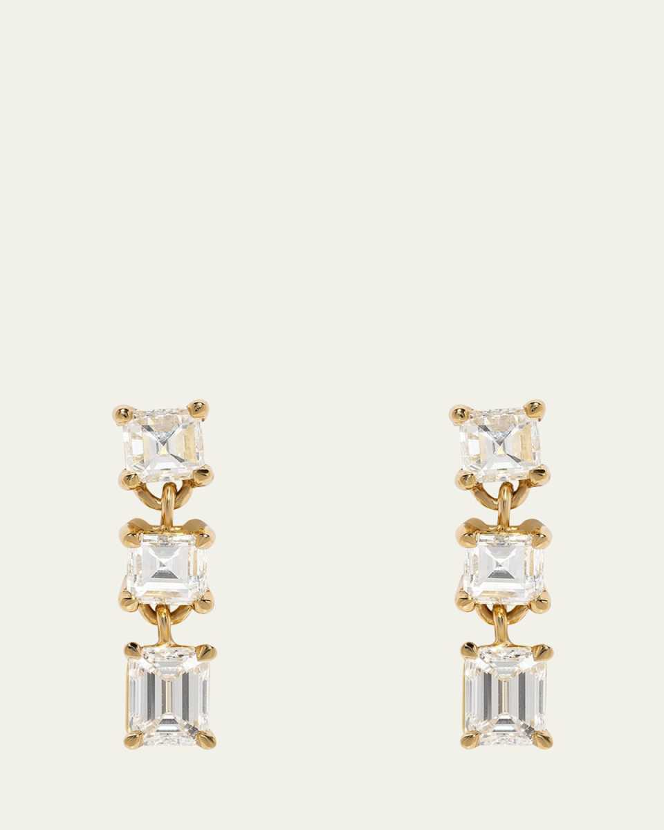18K Yellow Gold Illusion Carre Diamond Earrings